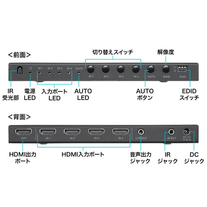 4-input 1-output HDMI switch (4K compatible/seamless switching/with remote control) SW-UHD41RSL