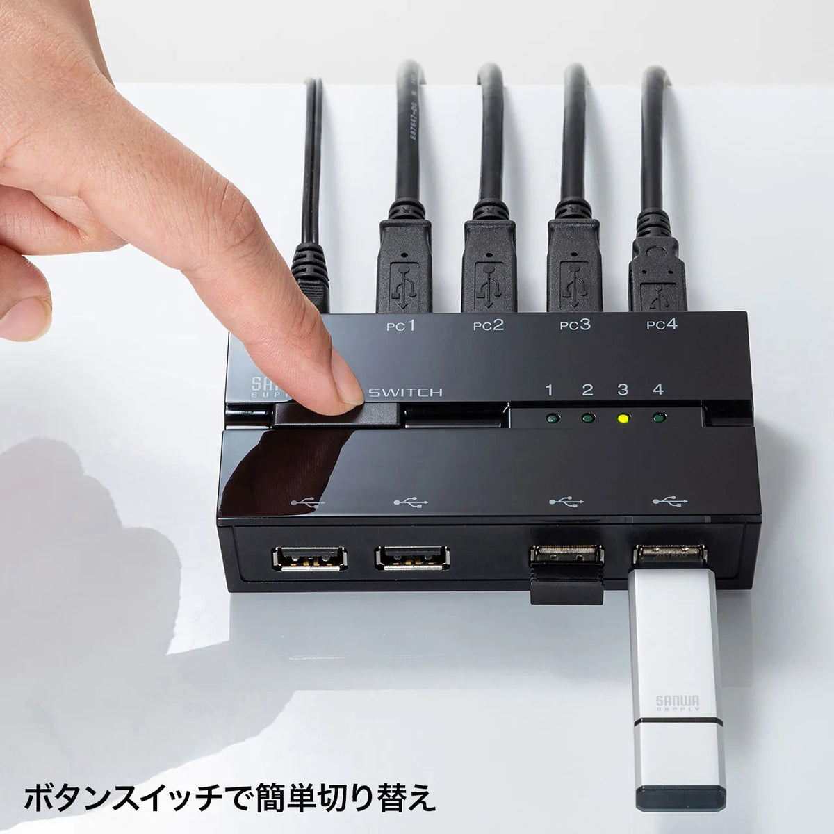 磁石付きUSB2.0手動切替器（ハブ付き・4回路） SW-US44HMG