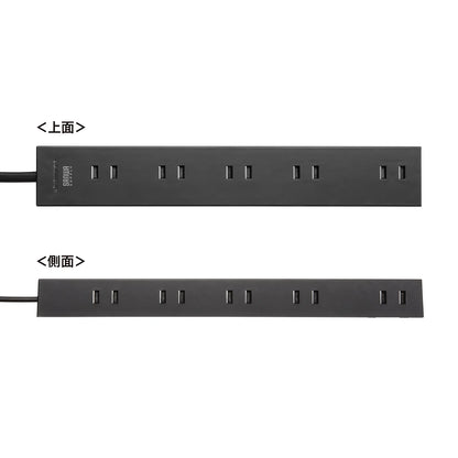 Power strip with 2-prong outlets, 10 sockets, strong neodymium magnets, and shutters. TAP-2210-1BK