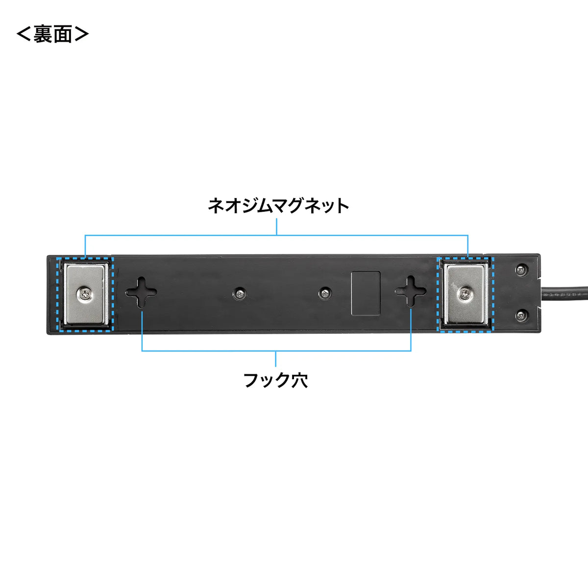 Power strip with 2-prong outlets, 10 sockets, strong neodymium magnets, and shutters. TAP-2210-1BK