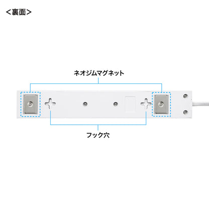 電源タップ 2P 10個口 強力ネオジムマグネット シャッター付 TAP-2210-1W