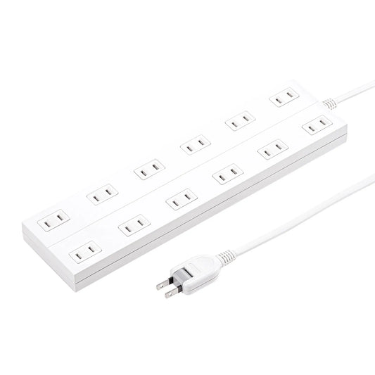 Power strip with 2-prong outlets, 12 sockets, AC adapter compatible, with magnet (TAP-2312-1W)