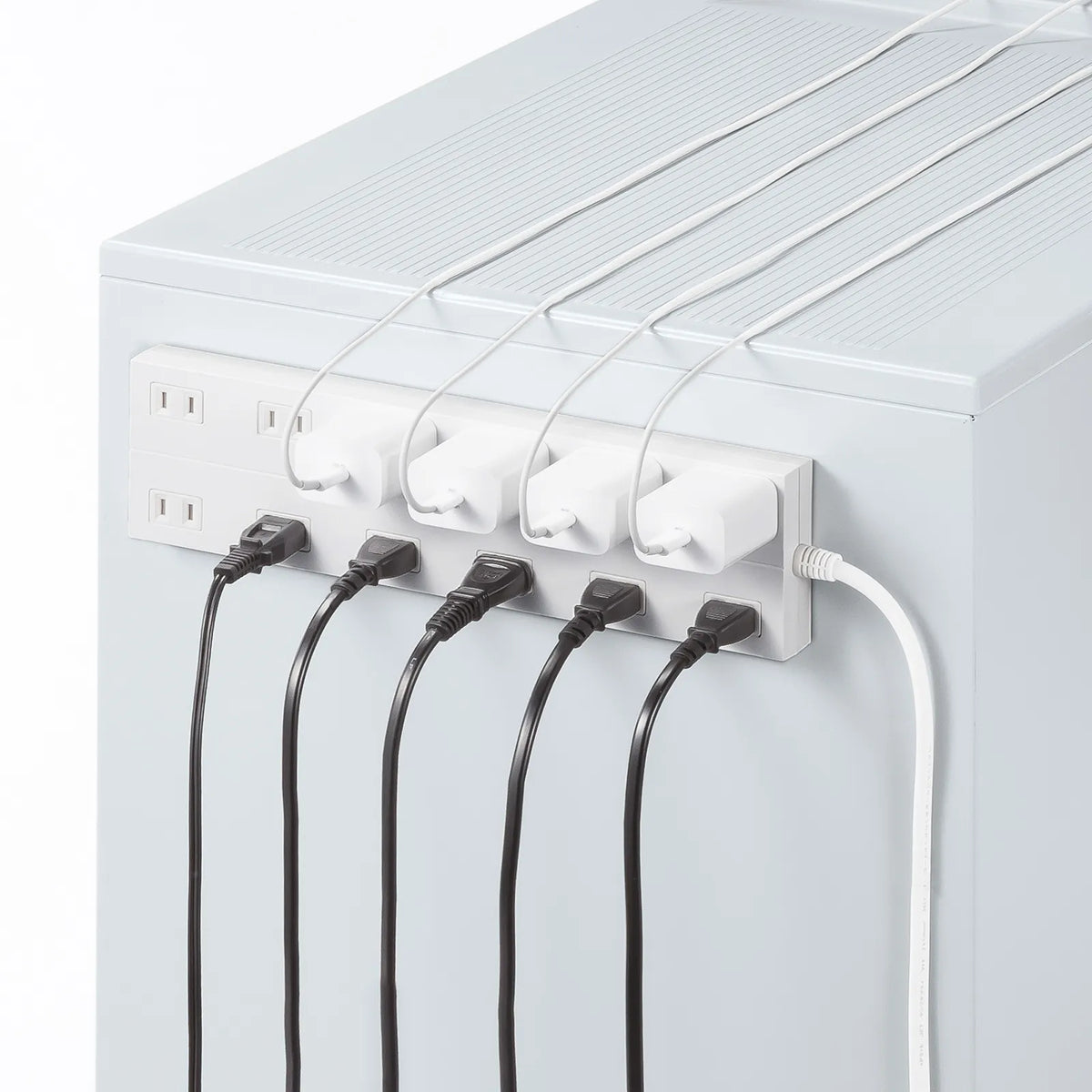 Power strip with 2-prong outlets, 12 sockets, AC adapter compatible, with magnet (TAP-2312-1W)