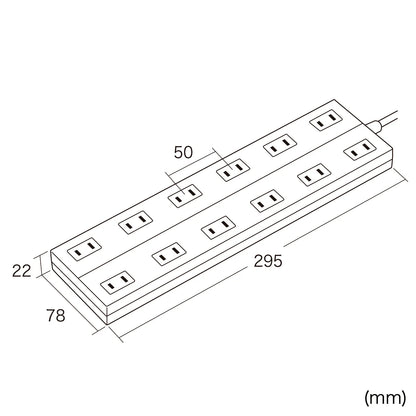 Power strip with 2-prong outlets, 12 sockets, AC adapter compatible, with magnet (TAP-2312-1W)