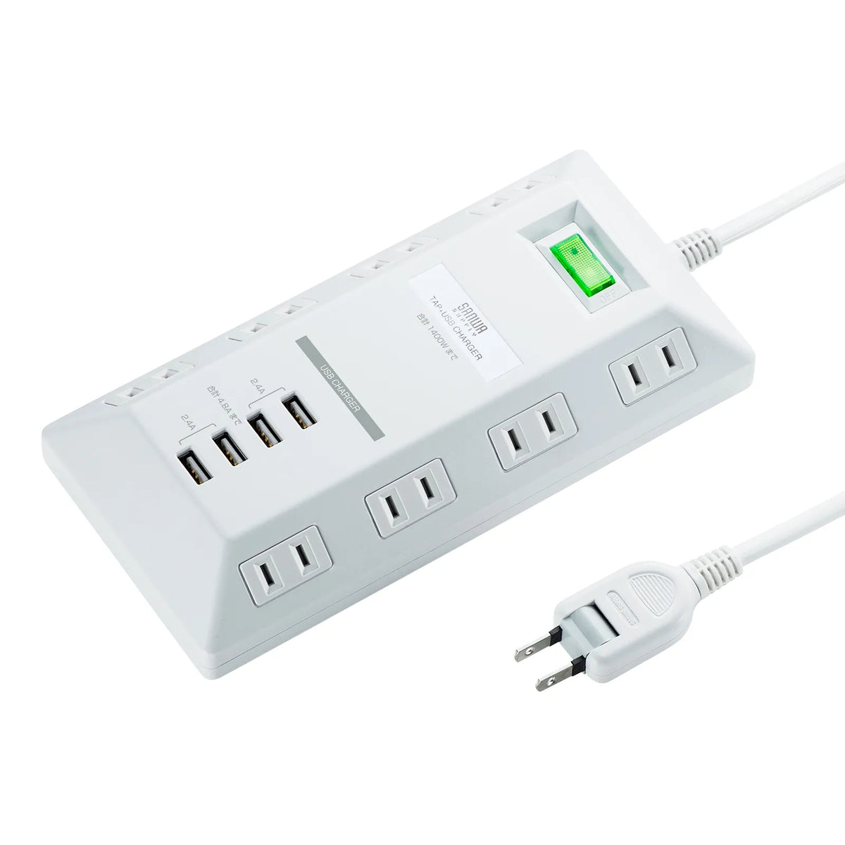 USB charging port power strip, flat type, TAP-B109U-3WN