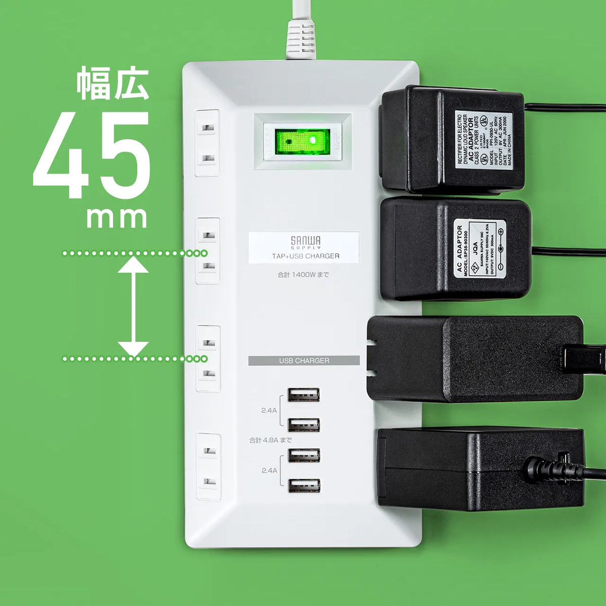 USB charging port power strip, flat type, TAP-B109U-3WN