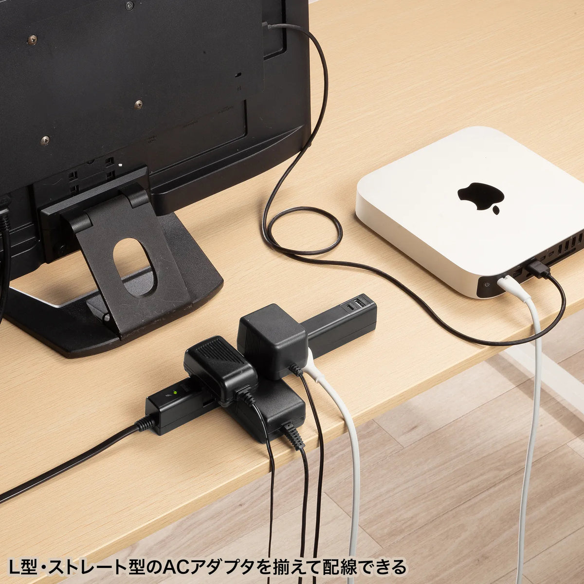 回転タップ（AC4個口＋Type-C＋USB-A・PD20W・ブラック) TAP-B113UC-2BK