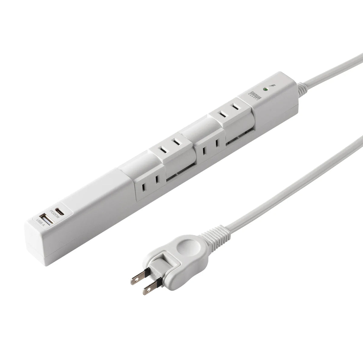 回転タップ（AC4個口＋Type-C＋USB-A・PD20W・ホワイト) TAP-B113UC-2W