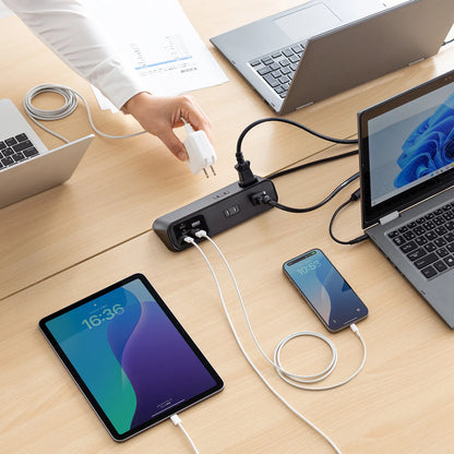 Clamp-type power strip (4 AC outlets + 3 USB-C + 1 USB-A, PD 65W, Black) TAP-B114UC-2BK