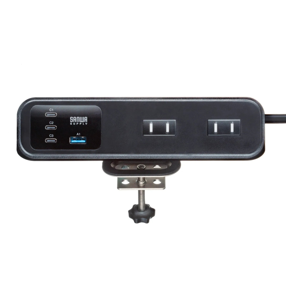 Clamp-type power strip (4 AC outlets + 3 USB-C + 1 USB-A, PD 65W, Black) TAP-B114UC-2BK
