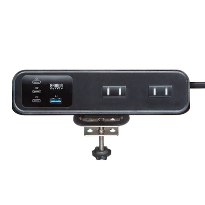 Clamp-type power strip (4 AC outlets + 3 USB-C + 1 USB-A, PD 65W, Black) TAP-B114UC-2BK