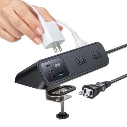 Clamp-type power strip (4 AC outlets + 3 USB-C + 1 USB-A, PD 65W, Black) TAP-B114UC-2BK