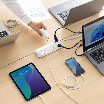 Clamp-type power strip (4 AC outlets + 3 USB-C + 1 USB-A, PD 65W, White) TAP-B114UC-2W