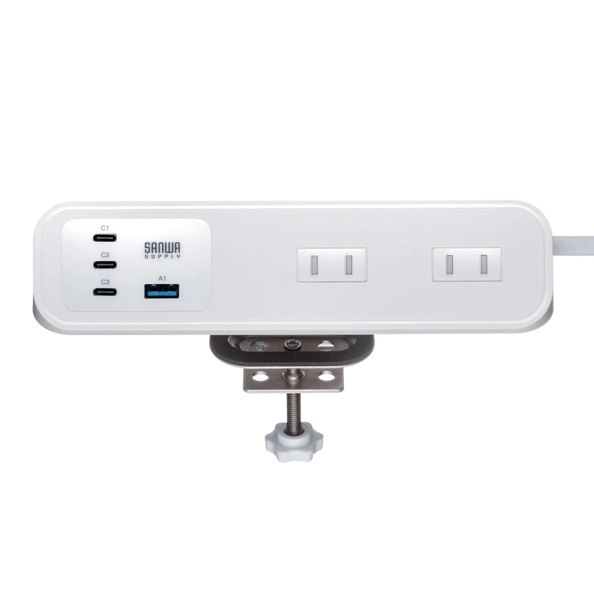 Clamp-type power strip (4 AC outlets + 3 USB-C + 1 USB-A, PD 65W, White) TAP-B114UC-2W