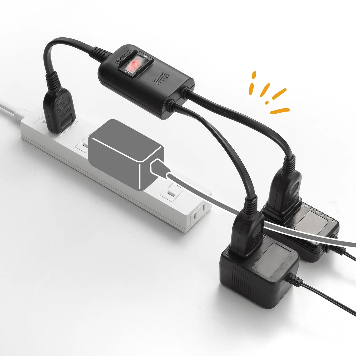 Power extension cord with centralized switch TAP-EX2SWBK
