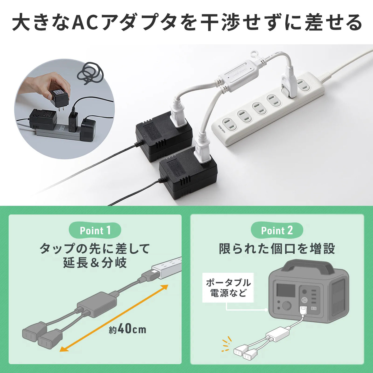 ACアダプタ専用電源延長コード TAP-EX2WN