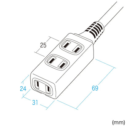 Slim power extension cord TAP-EX34-3BKN