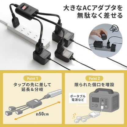 Power extension cord with centralized switch TAP-EX3SWBK