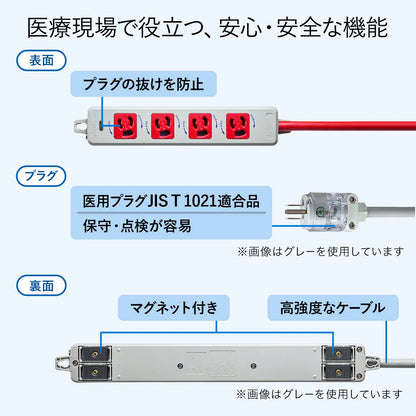 医用接地プラグ付き電源タップ TAP-HPM4-3R