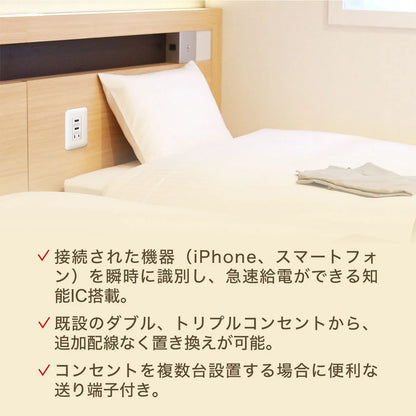 AC付き埋込USB給電用コンセント TAP-KJUSB2AC1GY