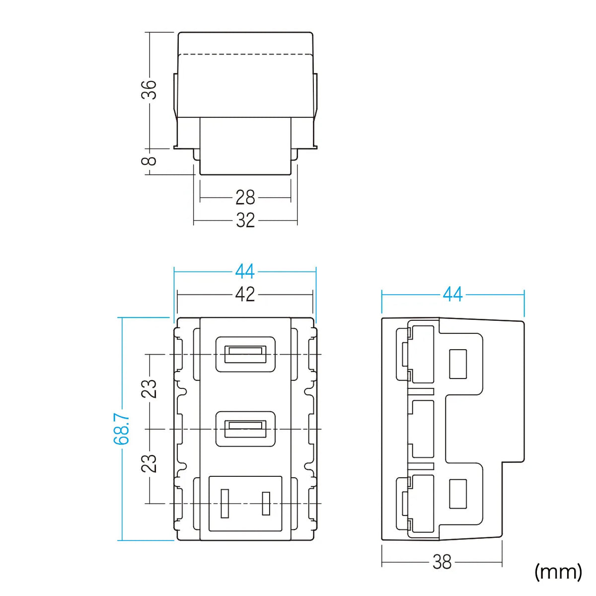 AC付き埋込USB給電用コンセント TAP-KJUSB2AC1GY
