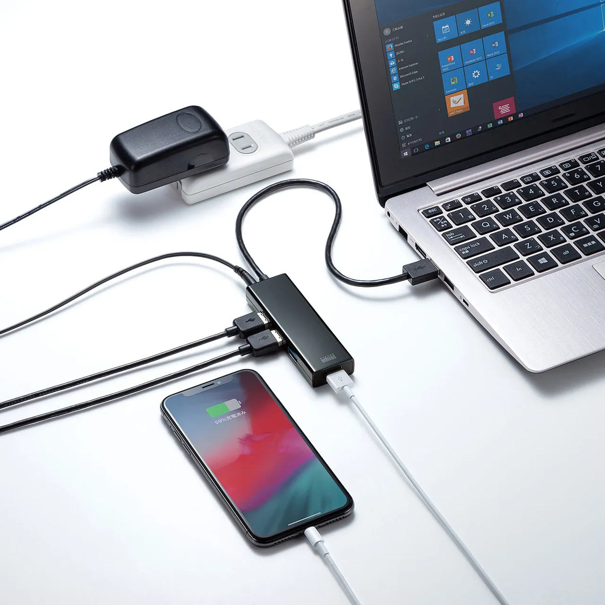 急速充電ポート付きUSB3.1 Gen1 ハブ USB-3H420BK