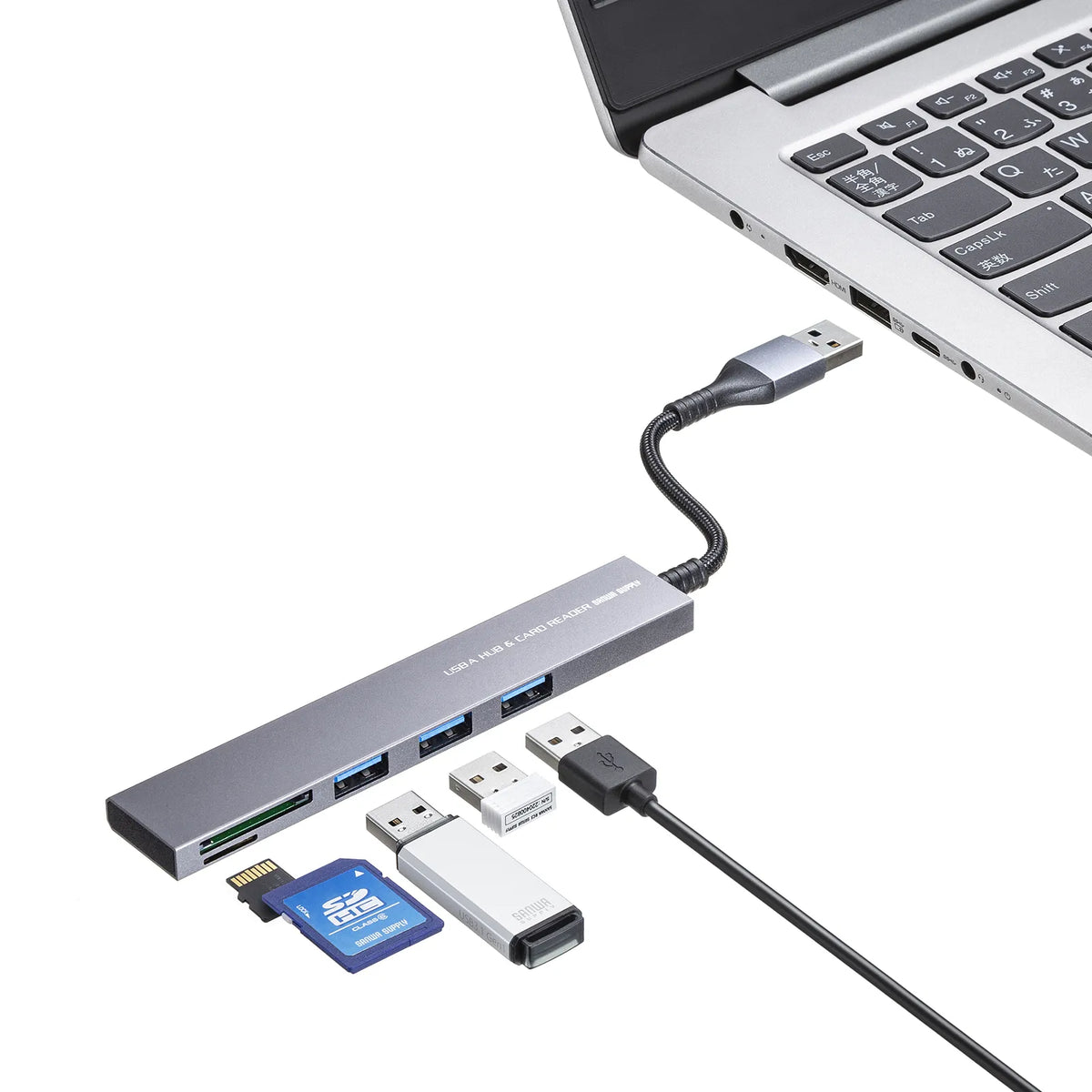 USB 5Gbps 3-Port Slim Hub (with Card Reader) USB-3HC320MS