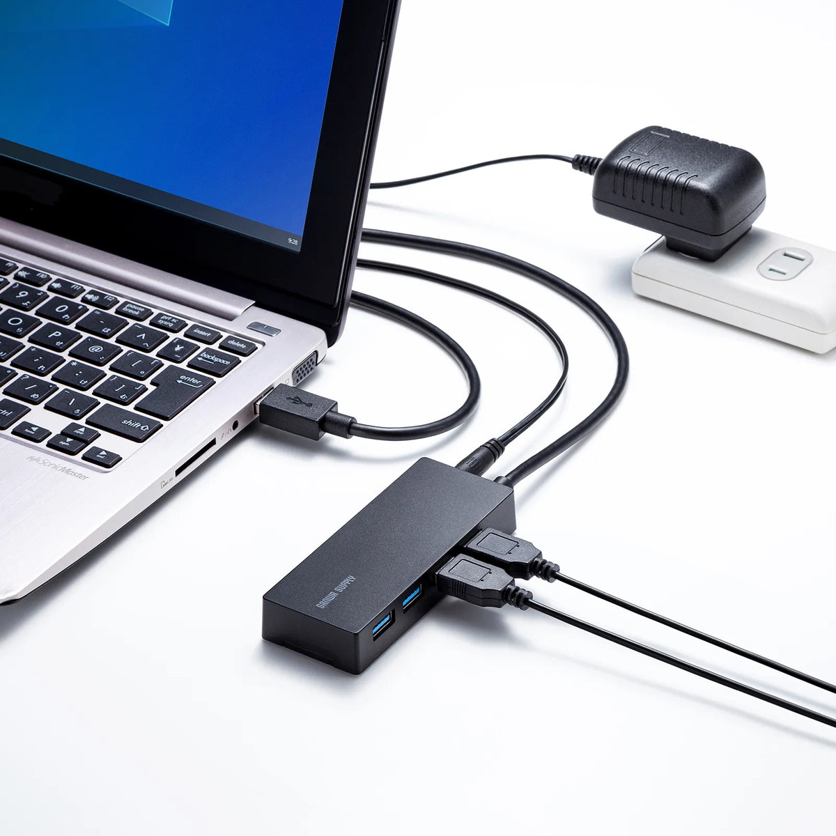 USB 3.2 Gen1 4-port hub with HDD connection support (USB-3HTV433BK)
