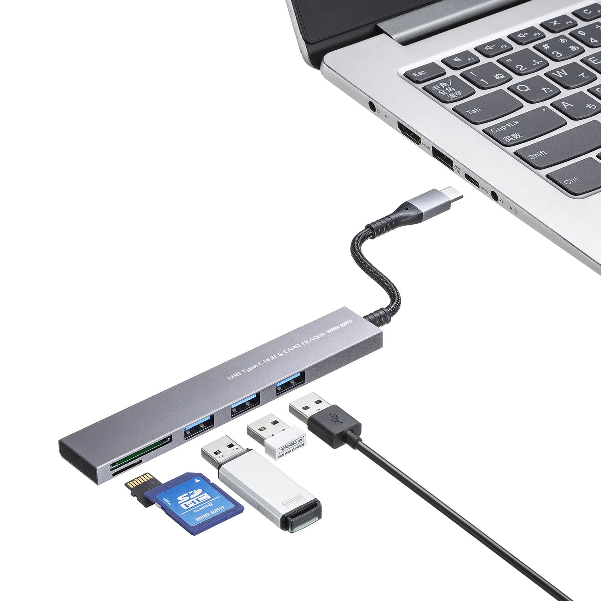 USB 5Gbps 3-Port Slim Hub (with Card Reader) USB-3TCHC20MS