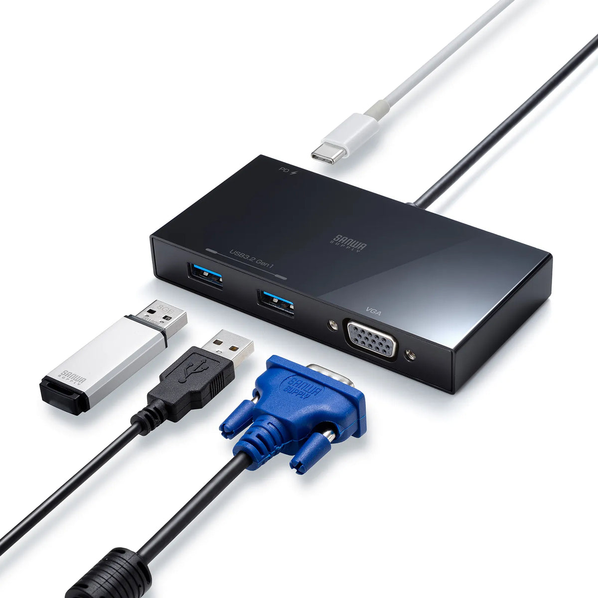 VGA付USB Type-Cハブ USB-3TCV1BK