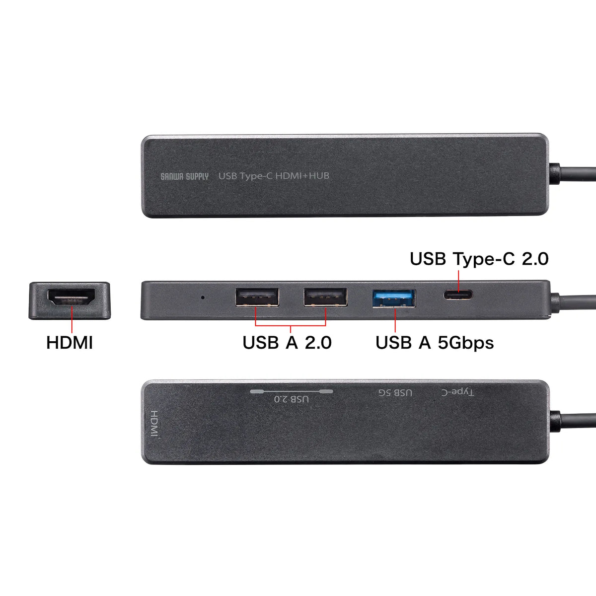 HDMIポート付 USB Type-Cハブ USB-5TCH15BK