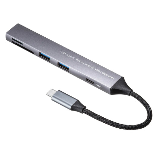 USB 5Gbps 3ポート スリム ハブ（カードリーダー付き） USB-5TCPC28GM