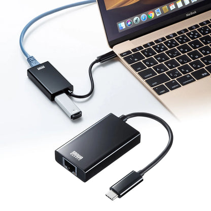 USB3.2 TypeC-LAN変換アダプタ(USBハブポート付・ブラック) USB-CVLAN4BKN
