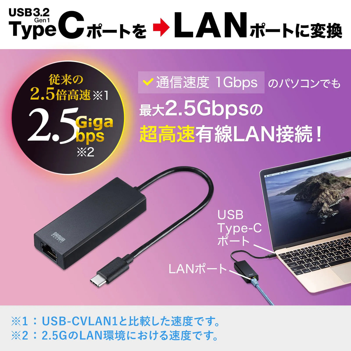USB 3.2 Type-C to LAN Conversion Adapter (2.5Gbps compatible) USB-CVLAN6BK