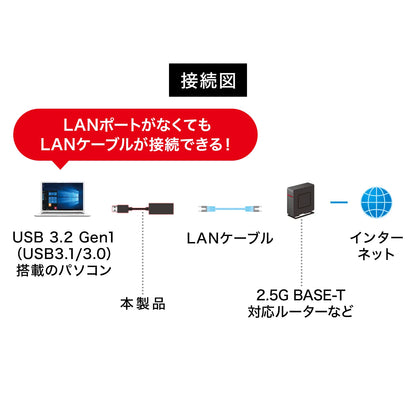 USB 3.2 Type-C to LAN Conversion Adapter (2.5Gbps compatible) USB-CVLAN6BK