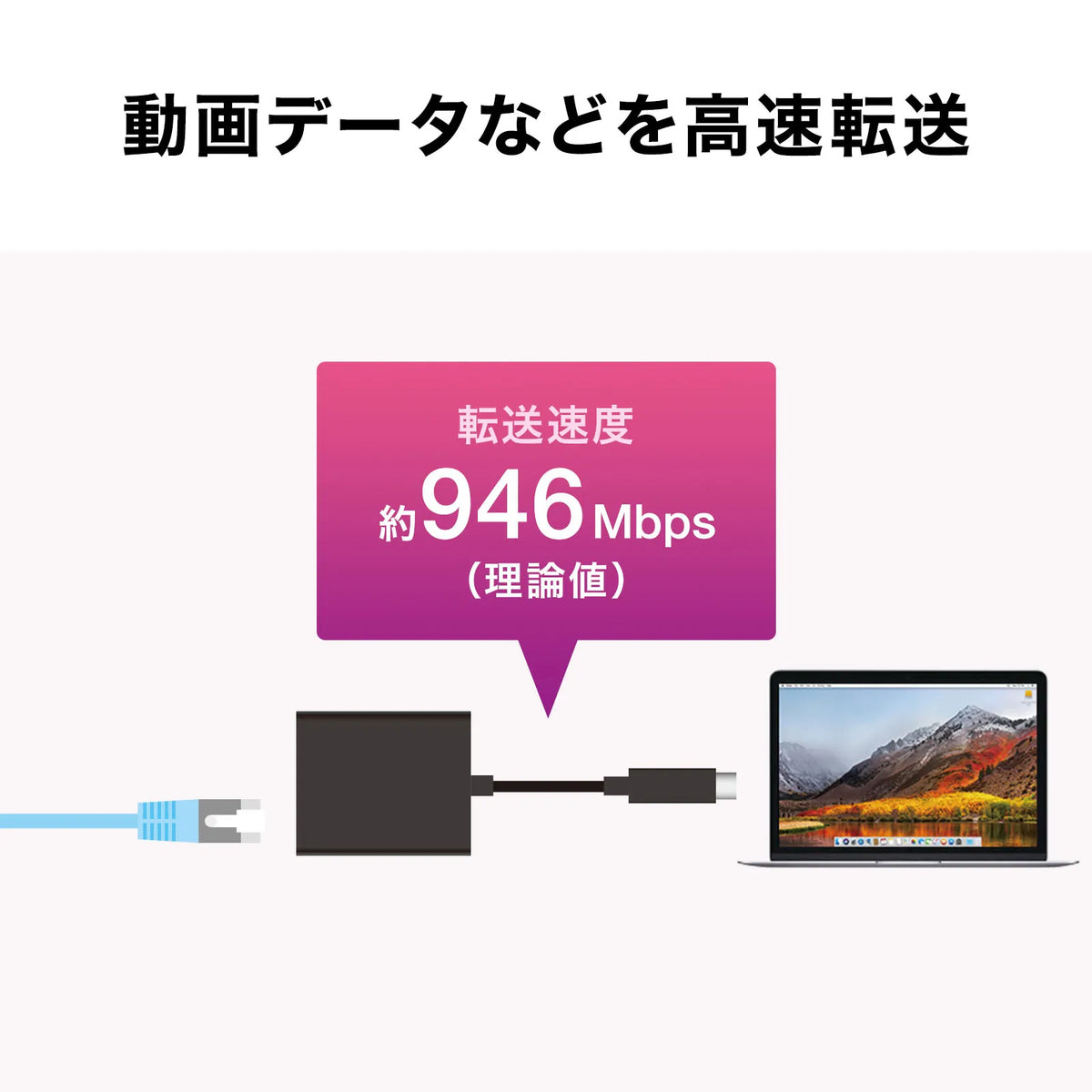 USB3.2 TypeC-LAN変換アダプタ(PD対応・ブラック) USB-CVLAN7BK