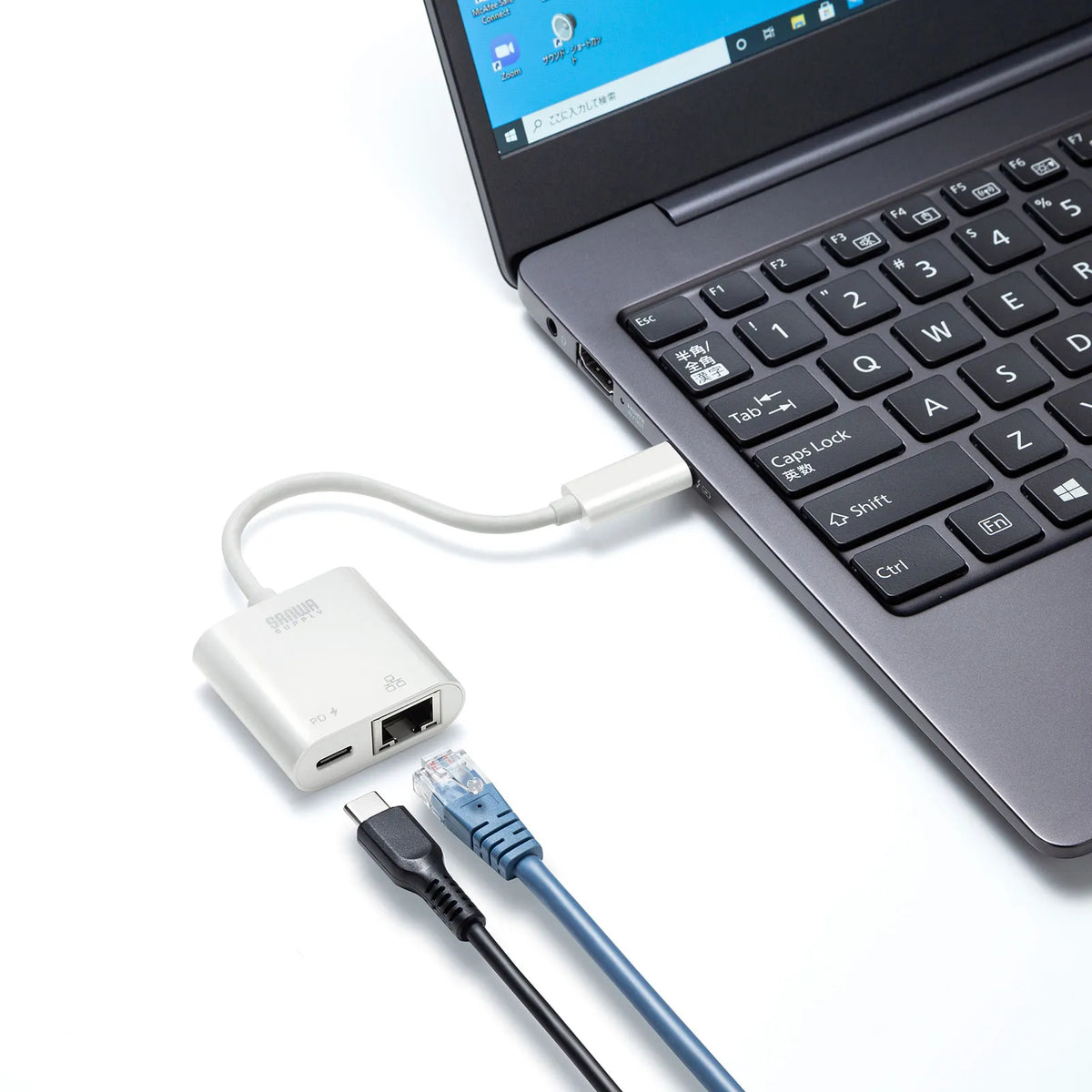 USB 3.2 Type-C to LAN Conversion Adapter (PD Compatible, Black) USB-CVLAN7W