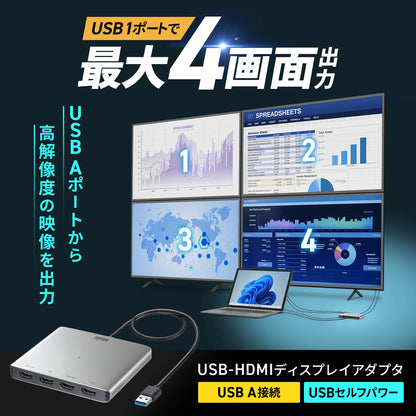 USB-HDMIディスプレイアダプタ(4K対応・ 4画面出力) USB-CVU3HD7
