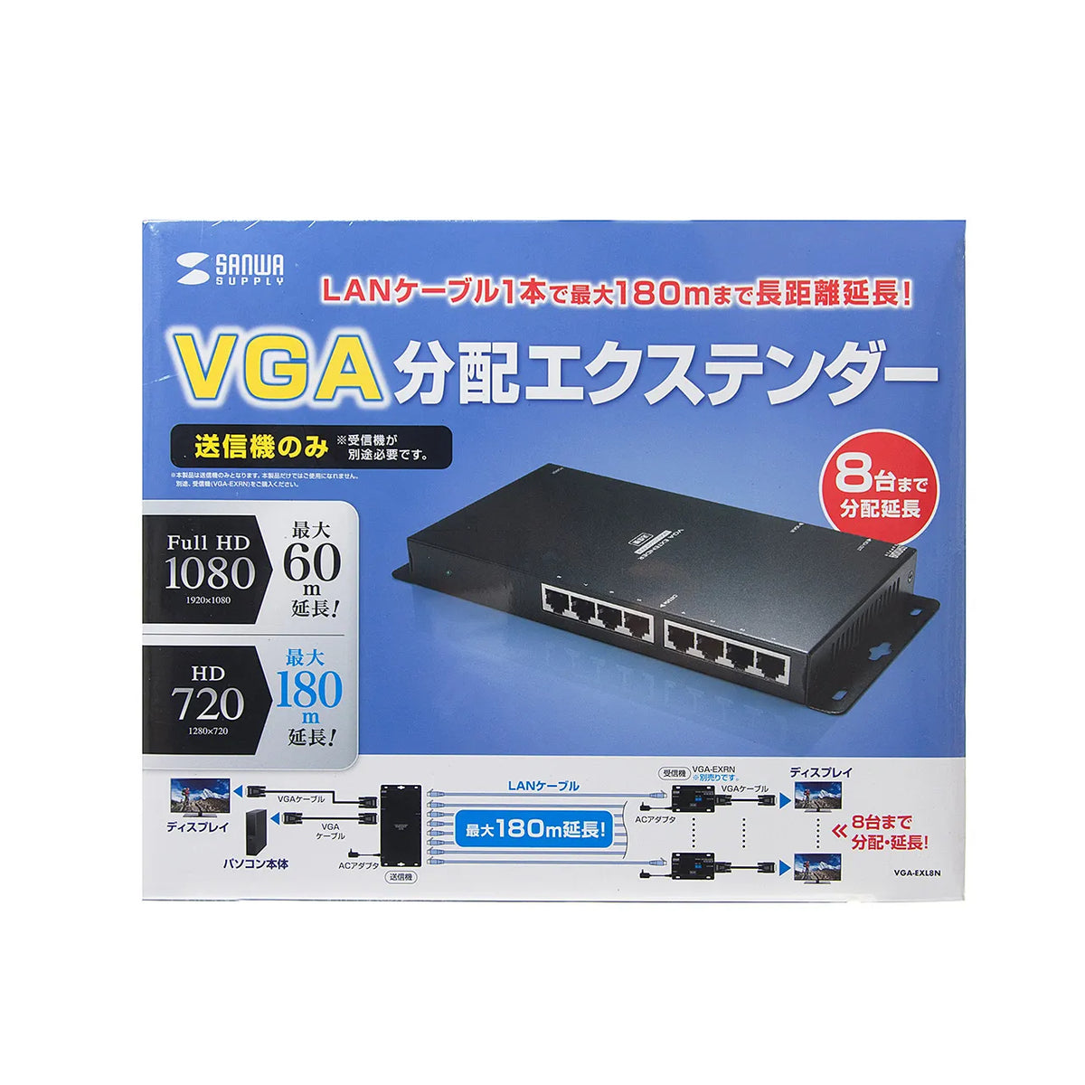 Display Extender (Transmitter) (8-way splitter) VGA-EXL8N