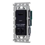 WTL147740B 2-Port 18W USB Receptacle (USB-A/C) with Door-Mounted Outlet (Black)