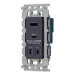 WTL147740H Advance 2-Port 18W USB Receptacle (with USB-A and USB-C ports) with Door-Mounted Outlet (Gray)
