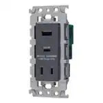 SO-STYLE WTL147740MH – In-Wall / Flush-Mount Dual-Port USB-A/C Charging Outlet (18W) with Covered Outlet – Matte Gray